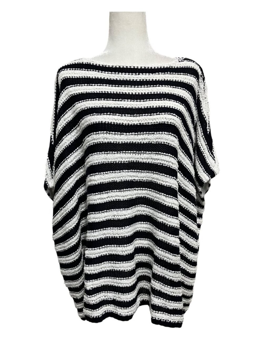 J. Jill Womens 3X Relaxed Boat Neck Sweater Navy White Striped Knit Poncho NEW